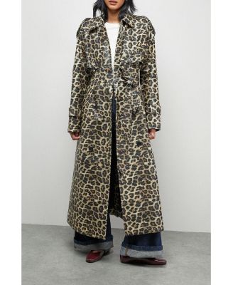 Women's PU Leopard Print Trench Coat