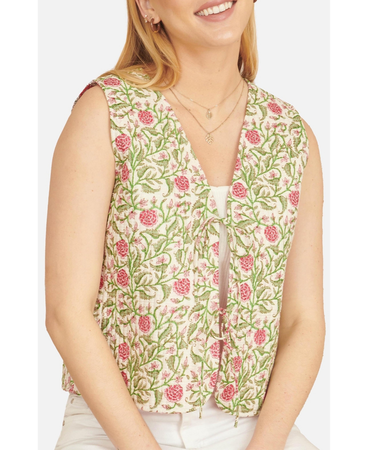 Yumi Women's Indian Floral Reversible Quilted Jacket