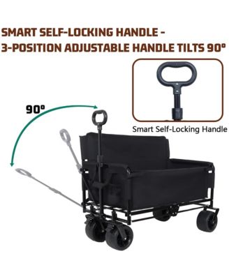 Convertible Folding Wagon Cart - Heavy-Duty Utility Wagon with Bench Seat, All-Terrain Wheels and Storage for Camping, Beach, Garden