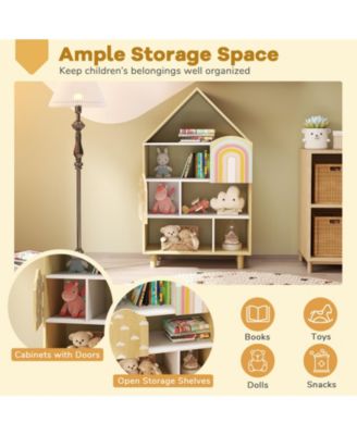 Kids Dollhouse Bookshelf House-shaped Bookcase Children Toy Storage Organizer
