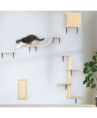 5-Piece Wall Mounted Cat Climber Set with Shelves, Perches & Scratching Posts - Modern Cat Furniture