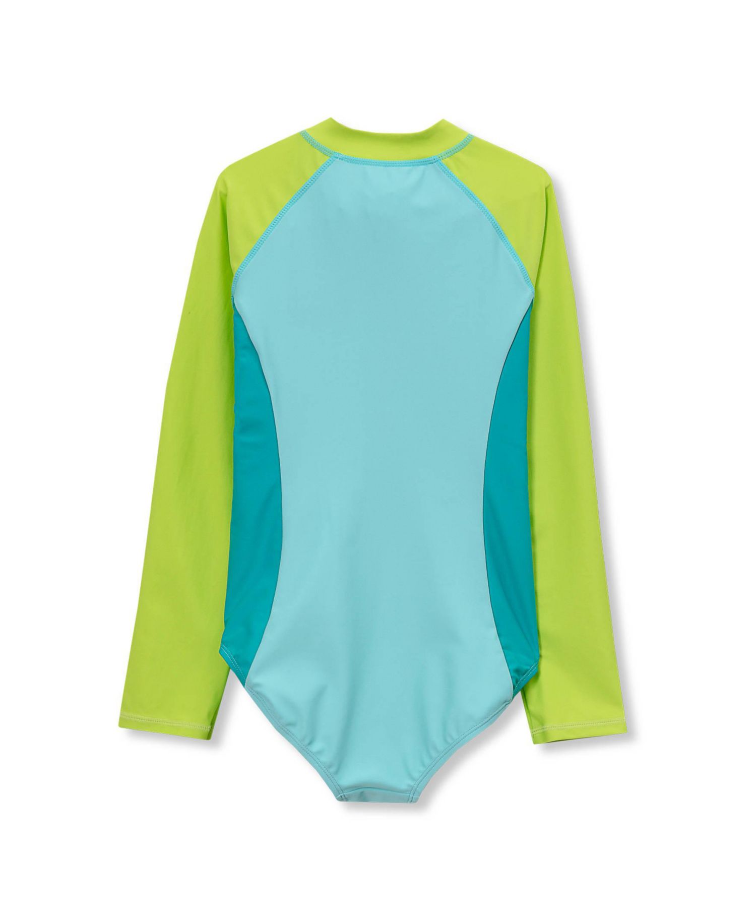 Girls Chlorine Resistant Long Sleeve One Piece Half Zip Swimsuit