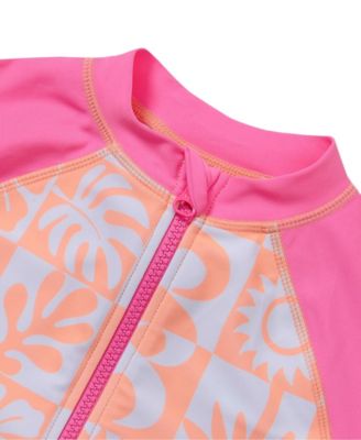Girls Chlorine Resistant Long Sleeve One Piece Half Zip Swimsuit