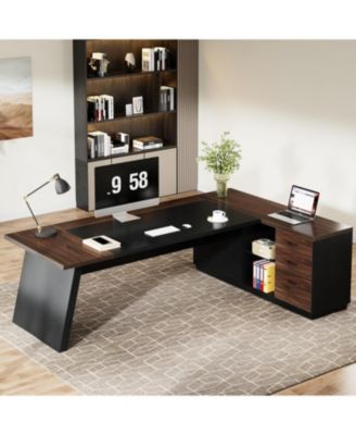 78" L-Shaped Executive Desk, with Drawers and Lateral File Cabinet