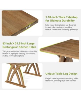 63 Inches Solid Wood Dining Table for 4-6 People,Rectangular Kitchen Table