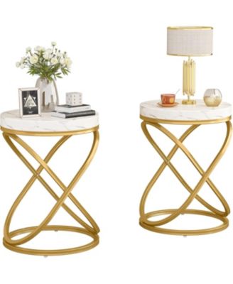 End Tables Living Room Set of 2, Round Nightstands Sofa Side Table with Double X-Shaped Design for Bedroom