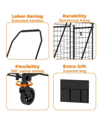 Folding Shopping Cart, Grocery Cart with 360° Swivel Wheels, Open Door for Groceries and Laundry