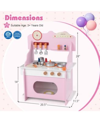 Wooden Play Kitchen Pretend Toy with Clock, Gift Set for Boys & Girls Ages 3