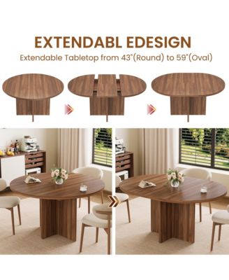 43.3''-59'' Extendable Round Dining Table for 4-8,Kitchen Oval Dining Table with Removable Leaves