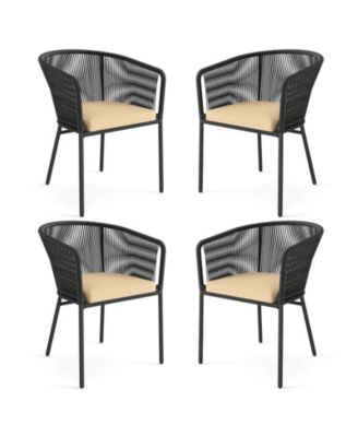 Patio Dining Chair Set of 4 w/Backrest Armrests Washable Cushions Metal Frame
