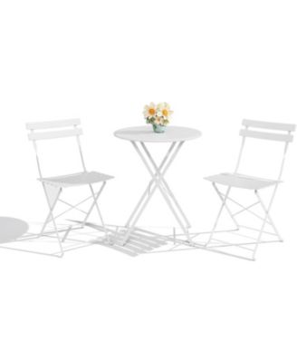 3 Piece Patio Bistro Sets,   2 Folding Chairs, Compact Conversation Set for Porch, Balcony, Garden