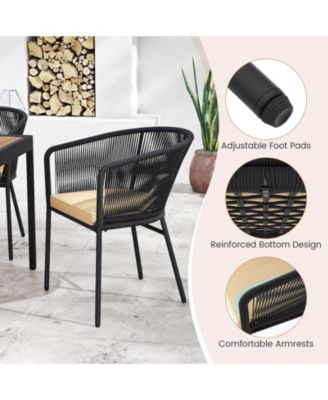 Patio Dining Chair Set of 4 w/Backrest Armrests Washable Cushions Metal Frame