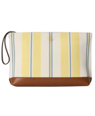 Striped Canvas & Leather Medium Pouch 