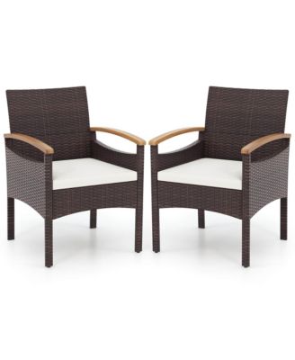 Gymax 4 PCS Dining Chairs w/ Acacia Wood Armrest Heavy Duty Metal Frame Patio