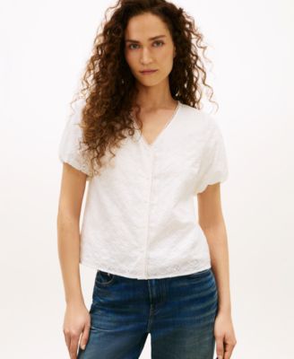 Broderie V-Neck Short-Sleeve Shirt