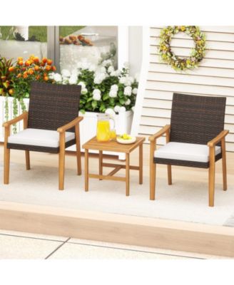 3 PCS Patio PE Wicker Furniture Set w/Coffee Table & Cushions for Front Porch Outdoor