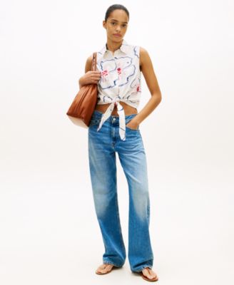 Women's Printed Knot Detail Sleeveless Shirt