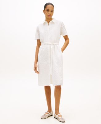 Women's Broderie Knee-Length Short-Sleeve Shirt Dress