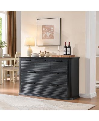 Fluted 7 Drawer Dresser, Modern Wood Chest of Drawers with Curved Profile Design, Storage Organizer for Living Room and Bedroom