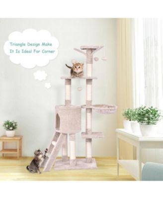 56" Cat Play Tree with Condo, Scratching Posts & Ladder