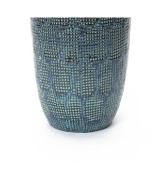 Ocean Grid Textured Ceramic Planter, 17" Tall, Decorative Pot with Raised Pattern