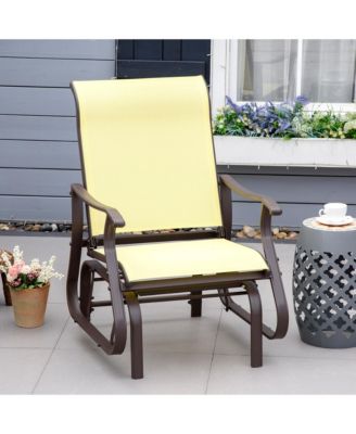 Beige Outdoor Swing Glider Chair with Breathable Mesh Fabric Steel Frame High Backrest for Backyard Garden Porch