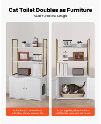 27.6" Hidden Litter Box Cabinet with Metal Legs & 2 Storage Shelves - Waterproof Cat Washroom for Living Room