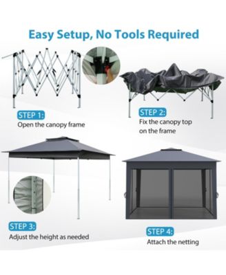 11x11 ft Pop-Up Gazebo with Mesh Netting & Double Roof