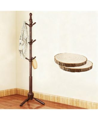 Solid Wood Coat Rack, 9 Hooks, Adjustable Height, Multi-Scenario Use