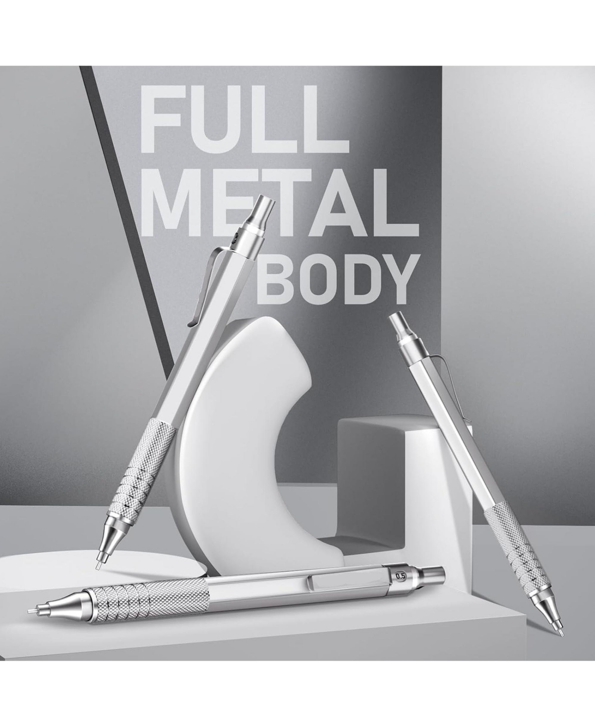 Htutwoo Metal Mechanical Pencil Set - 3PCS Artist Lead Pencil 0.5 & 0.7 & 0.9mm with 8 Tubes Hb Lead Refills, 3 Erasers for Writing, Drawing