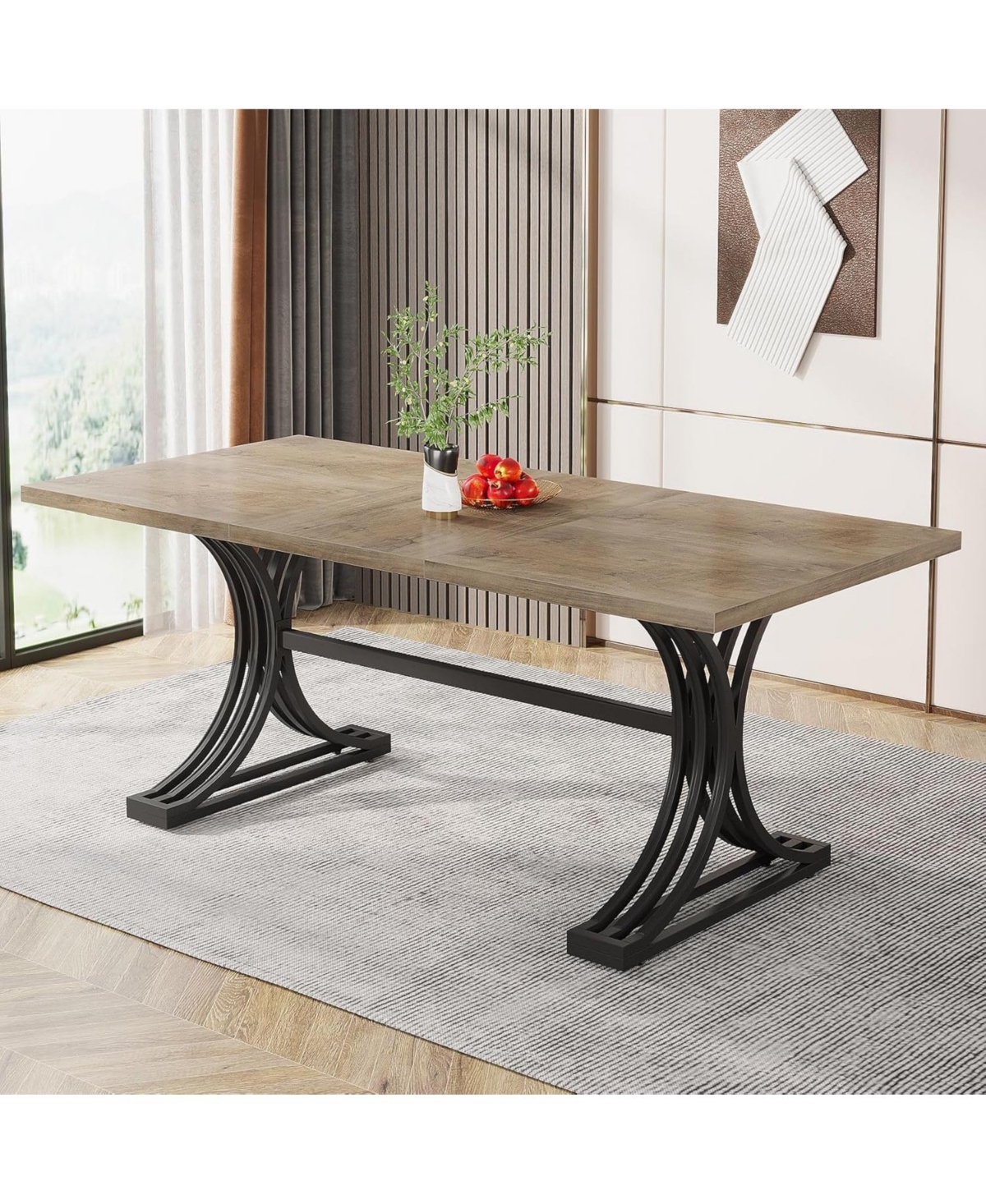 Tribesigns 63-Inch Rectangular Dining Table for 4 to 6, Modern Kitchen Tables with Stylish Metal Trestle Legs