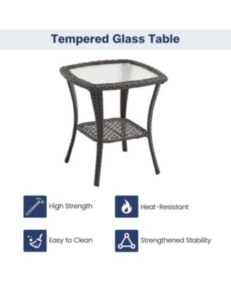 3-Piece Outdoor Patio Bistro Set - PE Wicker 360° Swivel Glider Chairs with Thick Cushions and Tempered Glass Table