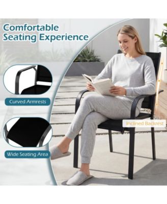 Patio Dining Chairs Set of 6 w/Metal Frame Breathable Mesh Fabric Backrest