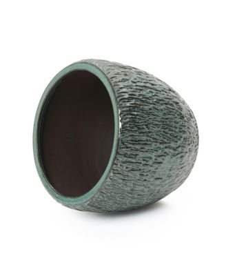 11.8-Inch Tall Round Ceramic Planter, Bark Texture with Glossy Glaze