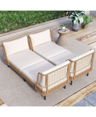 2PCS Patio Wicker Daybed w/Seat Back Cushions Robust Metal Legs For Backyard
