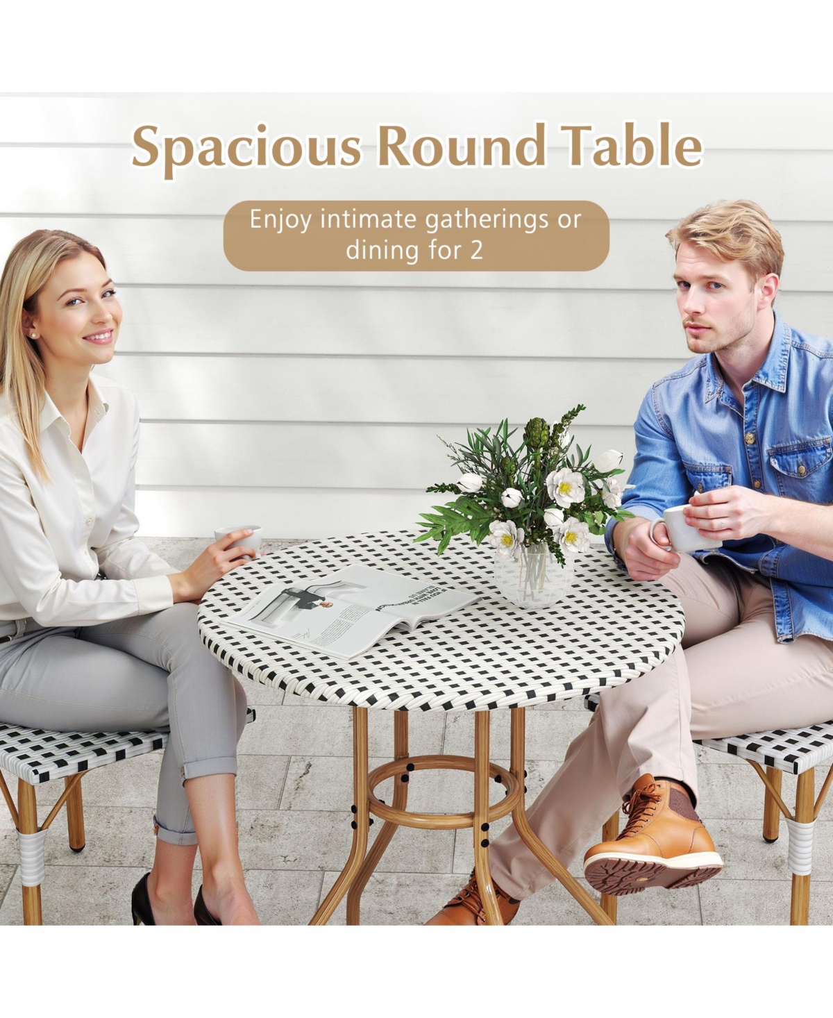 Gymax 27.5'' Outdoor Bistro Table Pe Rattan Round Patio Side Table w/ Heavy Duty Metal Frame