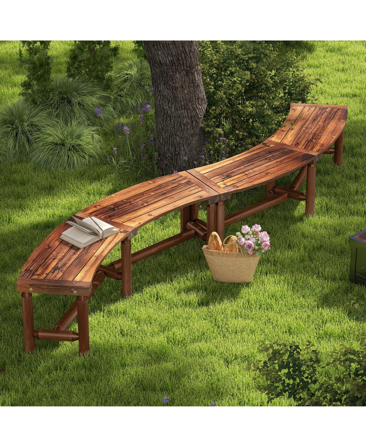 Gymax 2PCS Patio Curved Bench for 2-3 People Outdoor Loveseat Backyard Garden