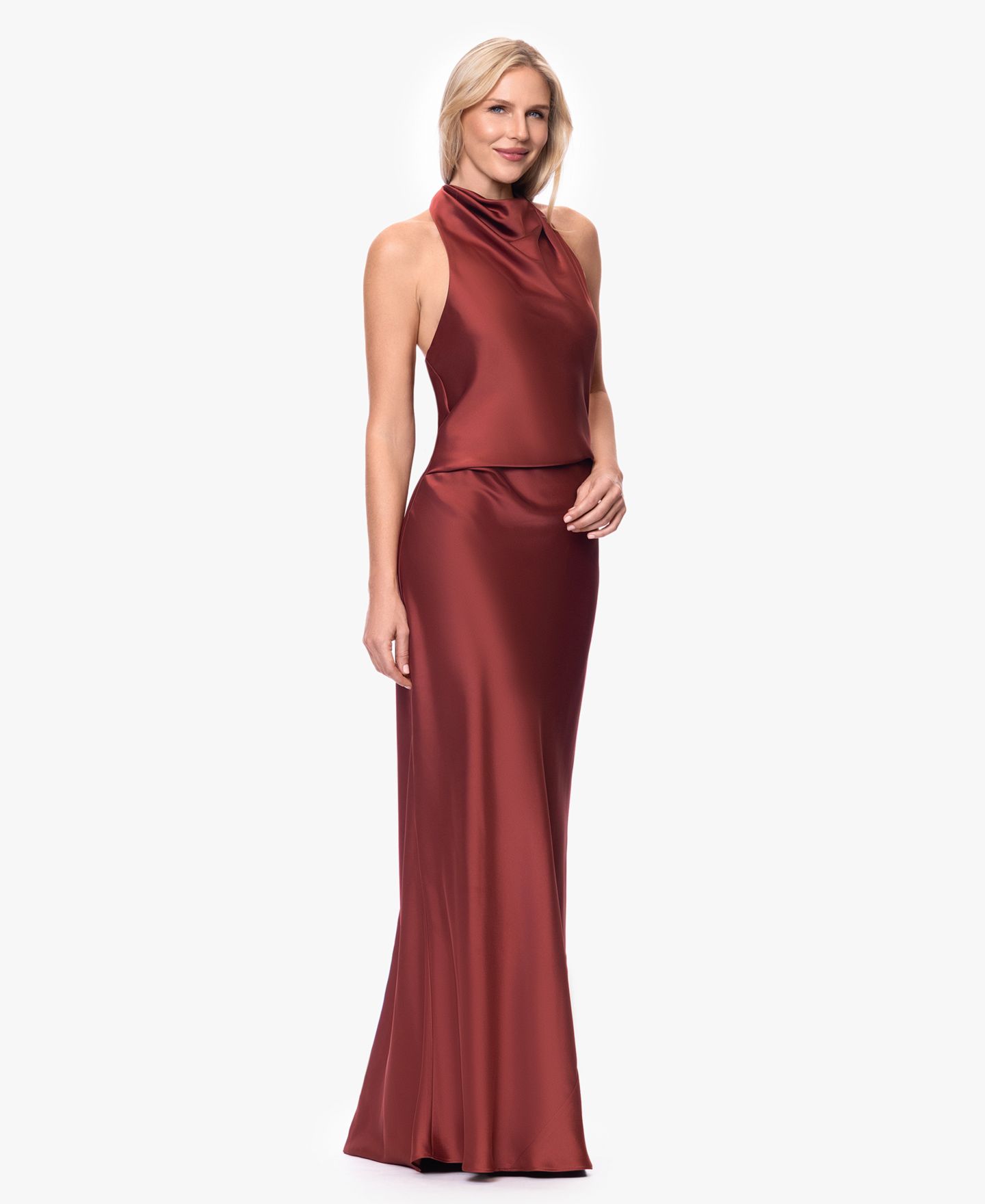 Женское платье Betsy & Adam Cowl Neck Halter Gown, цвет: Nutmeg — фото 3