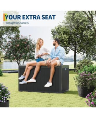 130-Gallon Resin Deck Box, Lockable All-Weather Outdoor Storage for Patio, Garden & Pool Accessories, Faux Wood