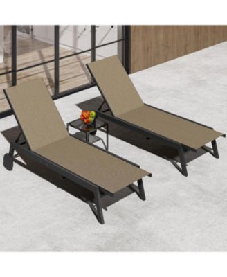 2 Patio Outdoor Textile Chaise Lounge Chairs with Side Table, Patio Chaise Lounge Set