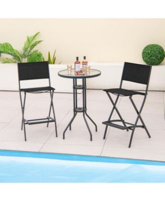 Folding Bar Stools Set of 4 Patio Sling Chairs w/ Backrest Humanized Footrest