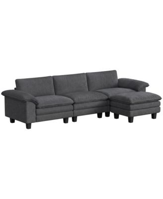 Sectional Sofa, L Shaped Couch with Deep Seat, Ottoman