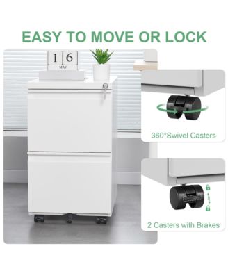 2 Drawer Mobile File Cabinet, Under Desk Filing Cabinet on Wheels, Metal Vertical Storage Cabinet with Lock for Legal/Letter/A4 File