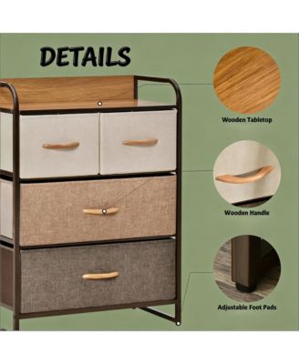 4-Drawer Dresser, Fabric Chest of Drawers, 3-Tier Storage Organizer with Foldable Drawers and Open Shelves for Bedroom and Living Room