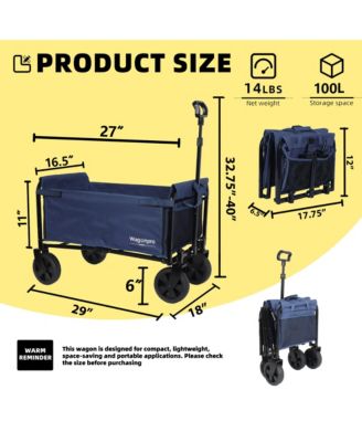 Convertible Folding 4-Wheel Wagon Cart - Heavy Duty Trolley with Bench Seat and Dog Leash, 360 lbs Capacity for Camping, Shopping
