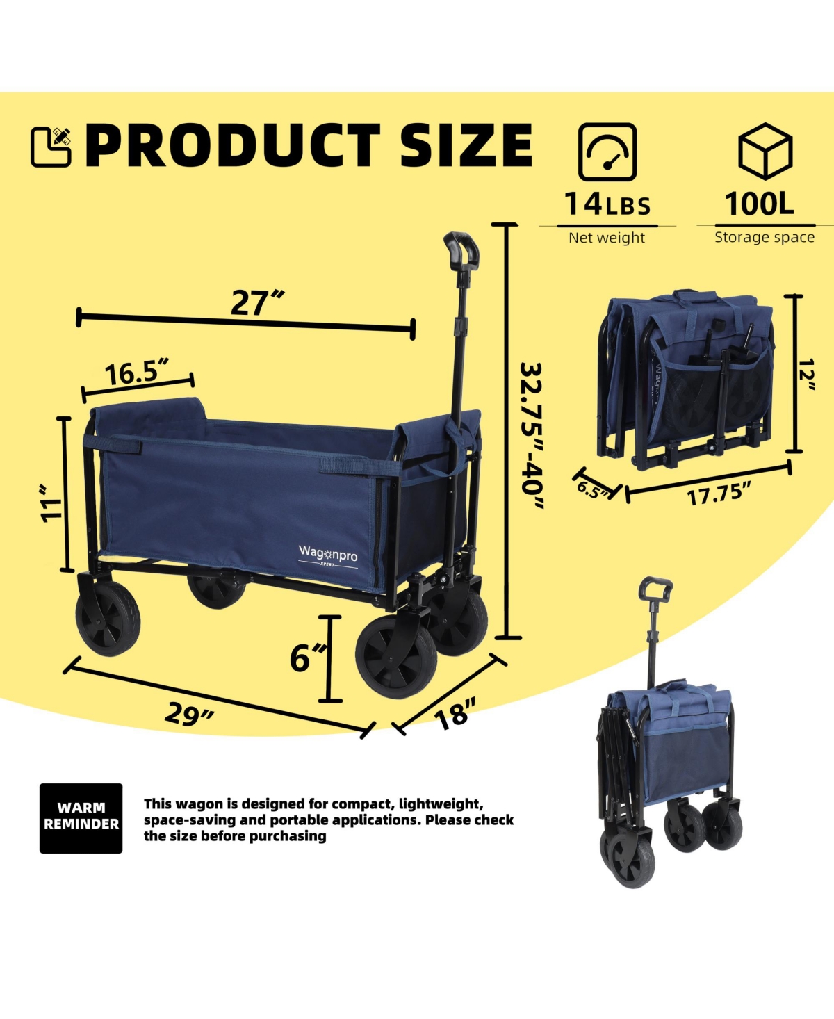 Rainsken Convertible Folding 4-Wheel Wagon Cart