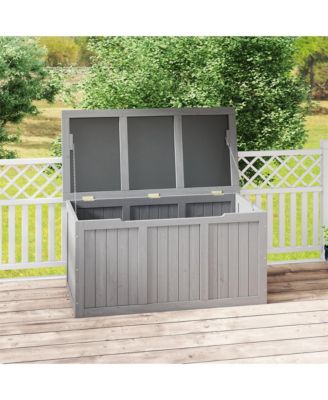 67 Gallon Outdoor Wooden Deck Box Solid Wood Storage Box Seat & Table Top, Pool Toys & Garden Tools