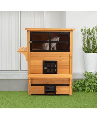 3-Tier Outdoor Feral Cat House with Escape Door & Asphalt Roof