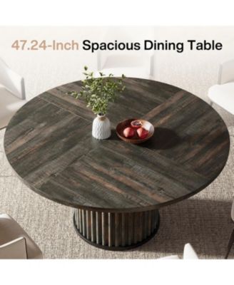 47.24-Inch Round Dining Table for 4-6 People, Modern Fluted MDF + Metal Base Kitchen Table