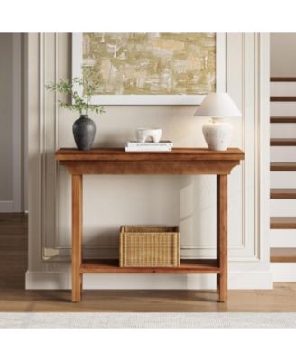Solid Wood Console Table, 39.4" Entryway Table with Lower Shelf